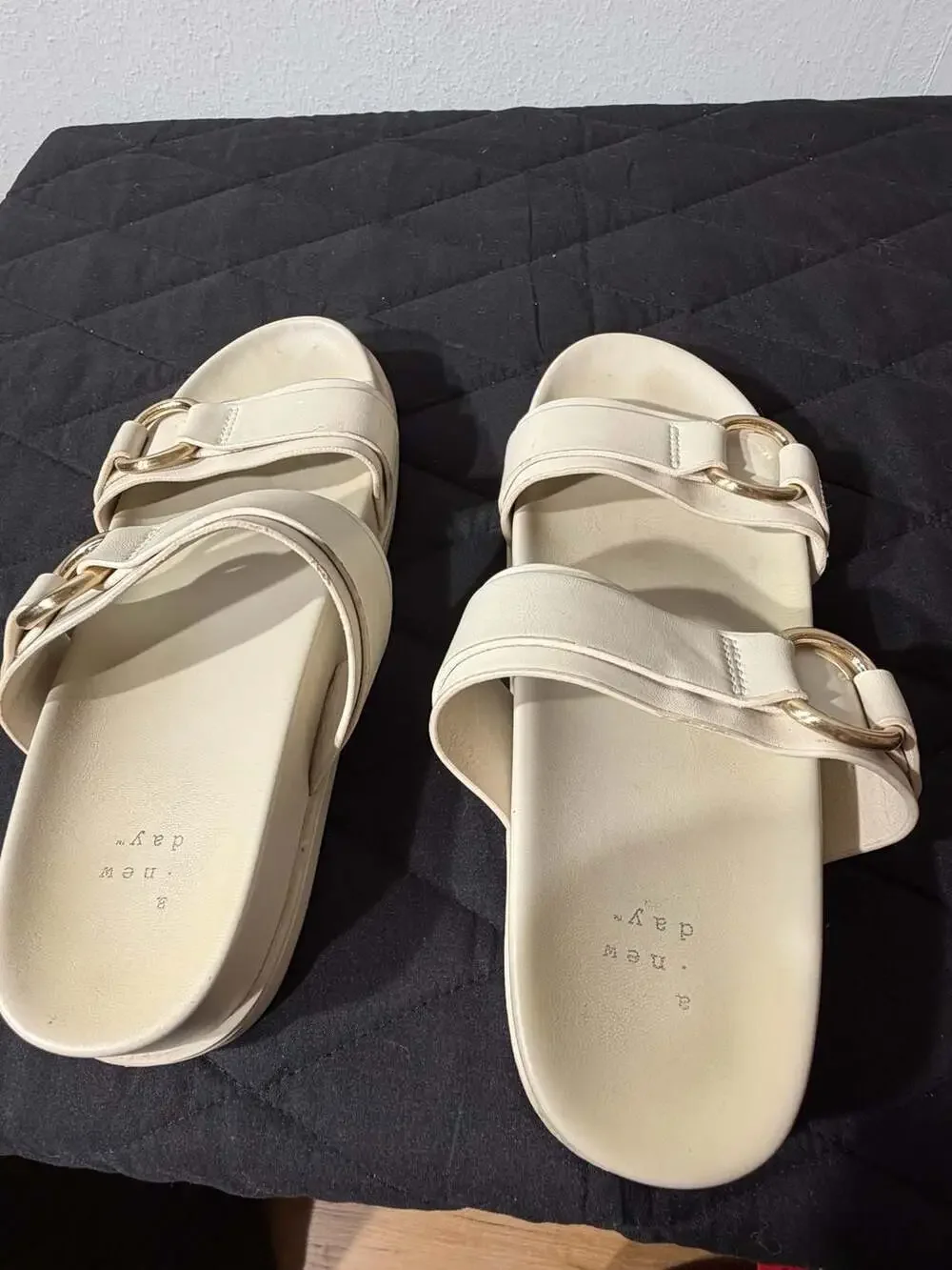 A New Day Marcy Two-Band Buckle Footbed Sandals in Cream